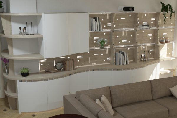 Illuminazione scenografica-parete-attrezzata-Midarte